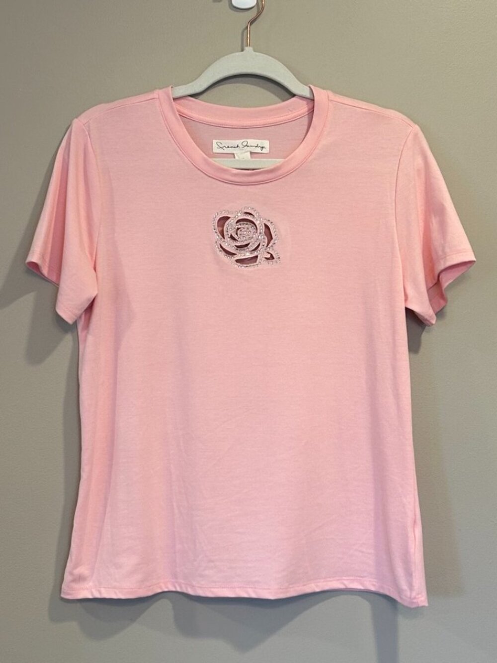 Pink French Laundry short-sleeve top with laser-cut rose design Never worn